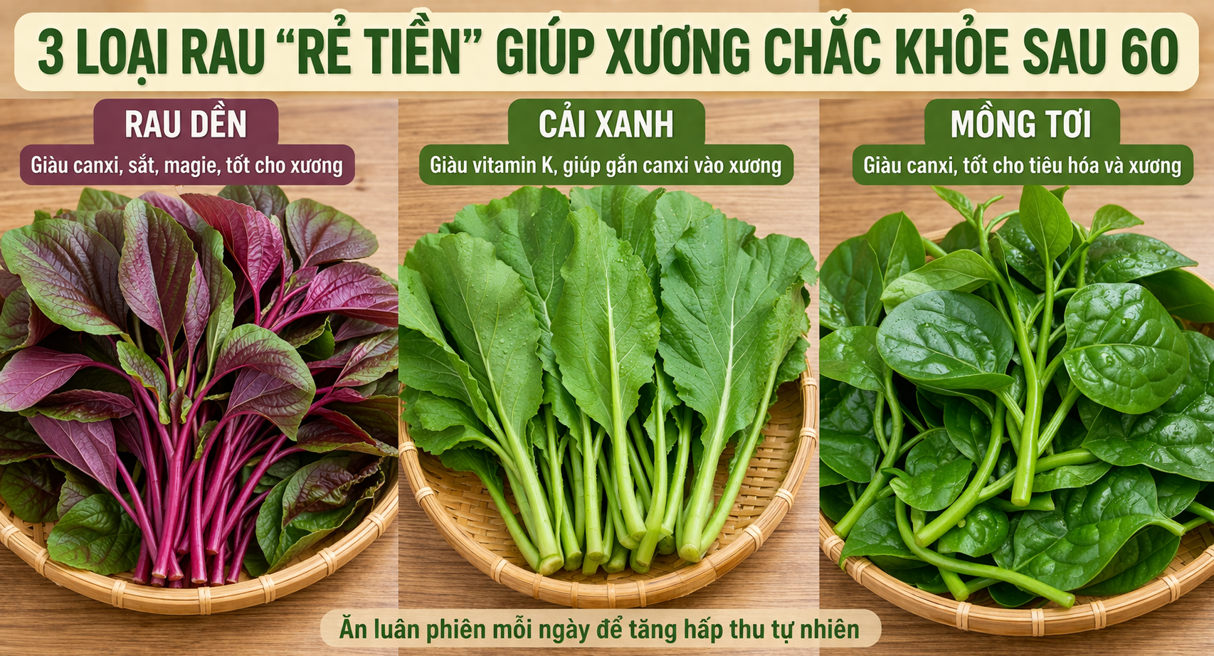 3 loại rau “rẻ tiền” giúp xương chắc khỏe sau 60 – Ít người biết tận dụng đúng cách